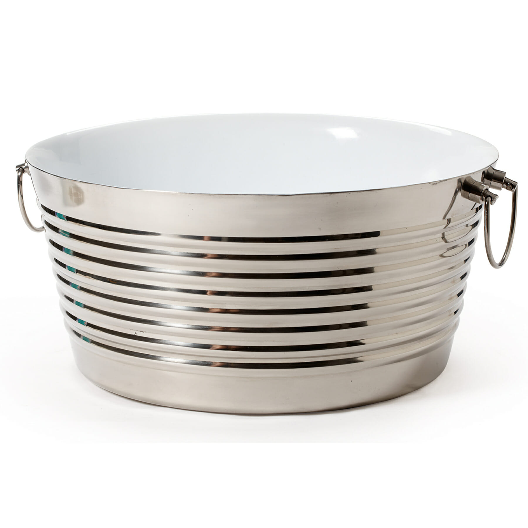 3 gal., 14.75" Dia. Round Double Wall Stainless Steel Beverage Tub with White Coated Interior (21" with Handles), 7" tall