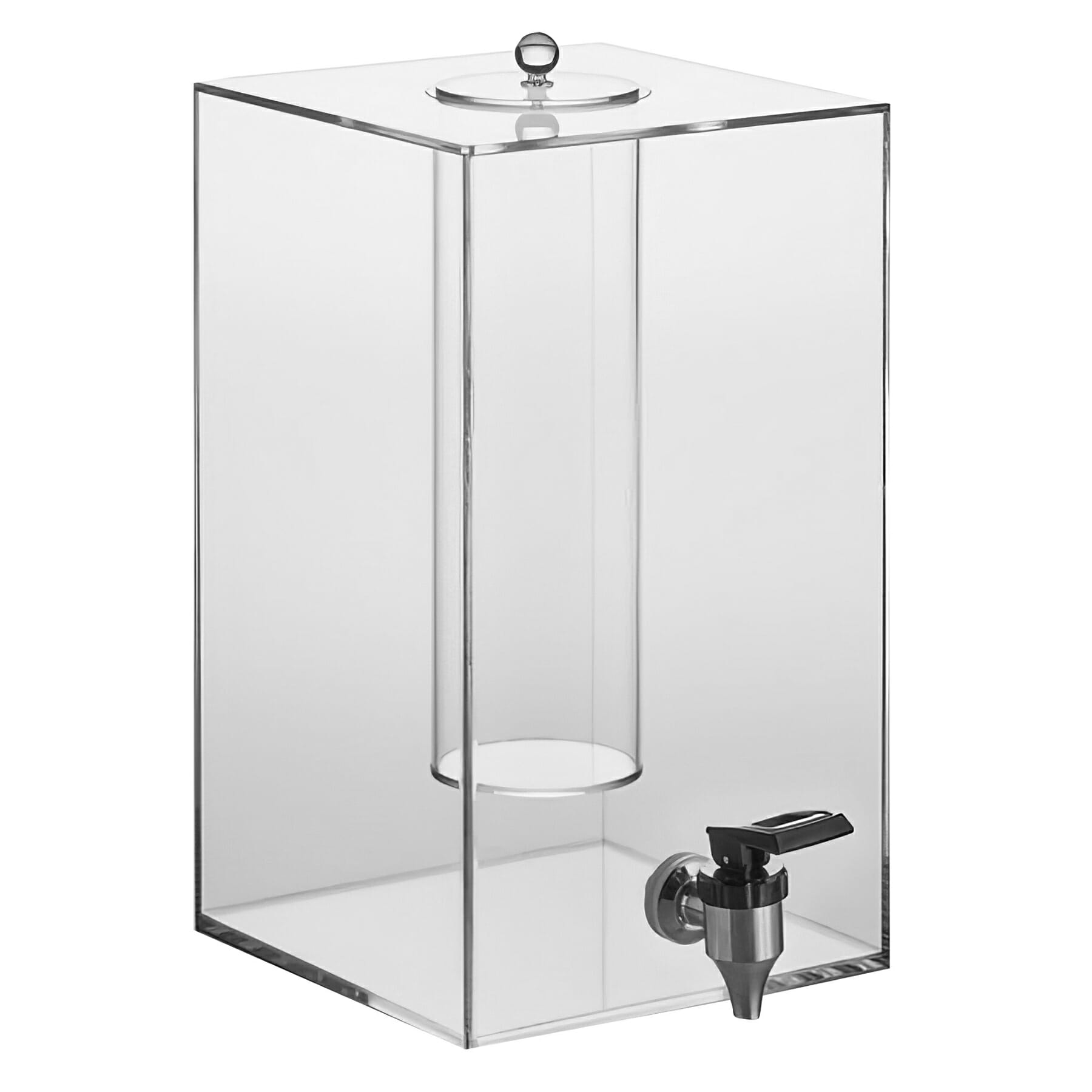 3 gal., 8" Square Acrylic Juice / Beverage Dispenser with Ice Chamber, 14.5" tall (fits WB-955, WB-959)