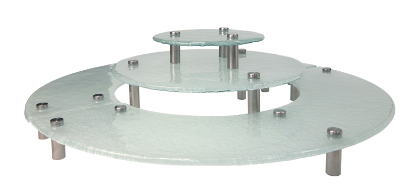 Frosted Glass Round Risers, Three levels, Stainless Steel Legs