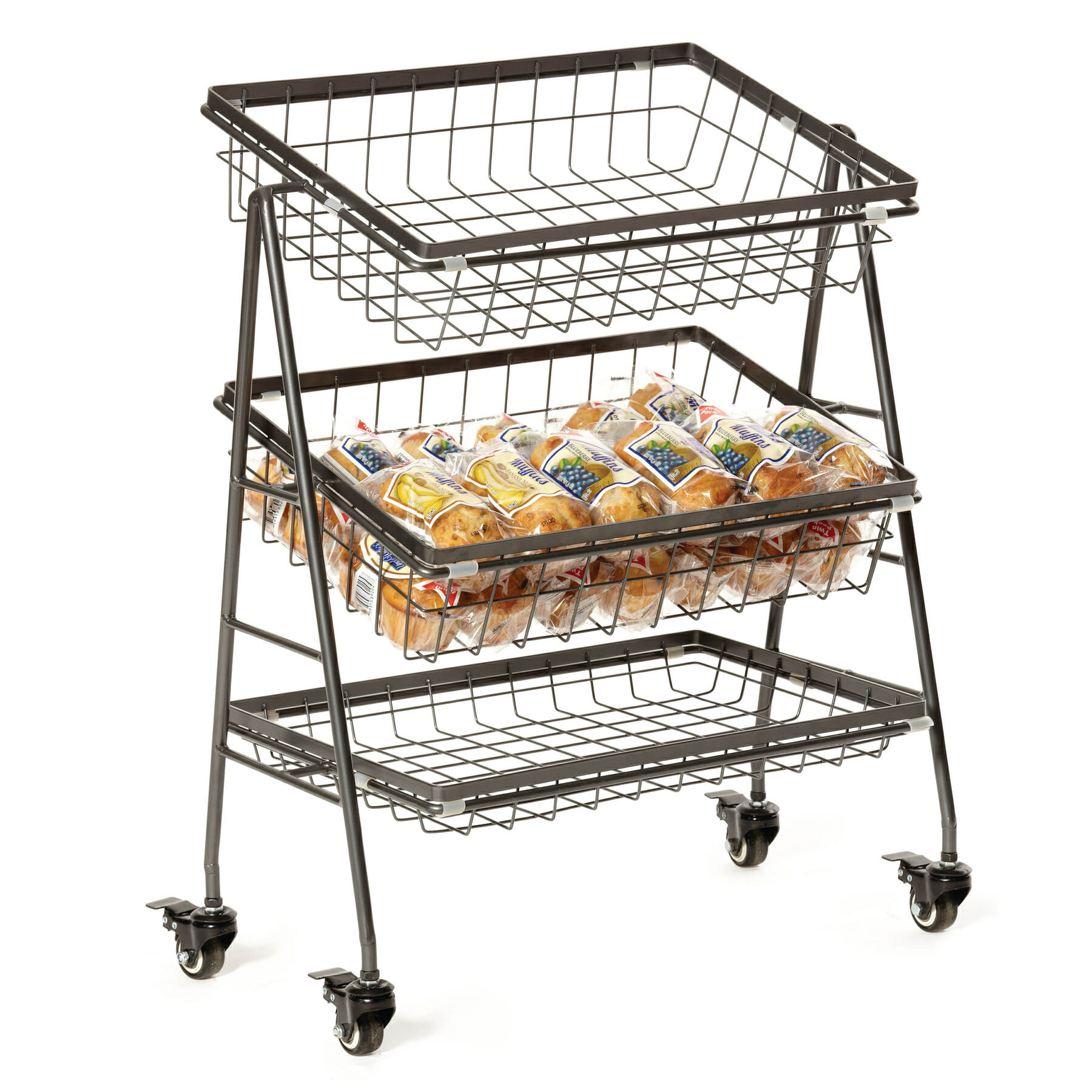21.5" x 12.25" Rectangular 3-Tier Mobile Merchandiser Stand with Wheels, 25.75" tall (fits WB-1812, WB-1814, WB-1812WD, WB-1814WD)
