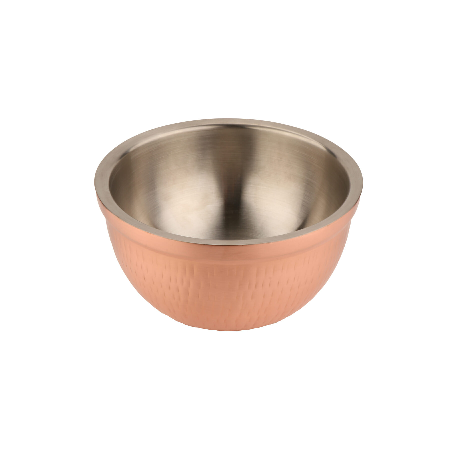 2 qt. (2.6 qt. rim-full), 9.5" Dia. Double Wall  Stainless Steel Insulated Bowl with Hammered Copper Finish, 4.75" deep