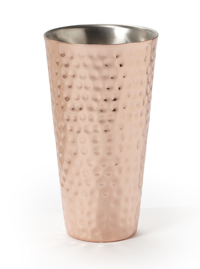 16 oz. (20 oz. rim-full), 3.8" Dia. Double Wall Copper Tumbler with Hammered Finish, 7" tall