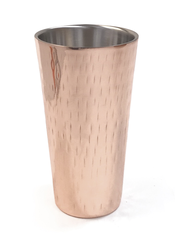 16 oz. (20 oz. rim-full), 3.8" Dia. Double Wall Copper Tumbler with Wood Textured Finish, 7" tall