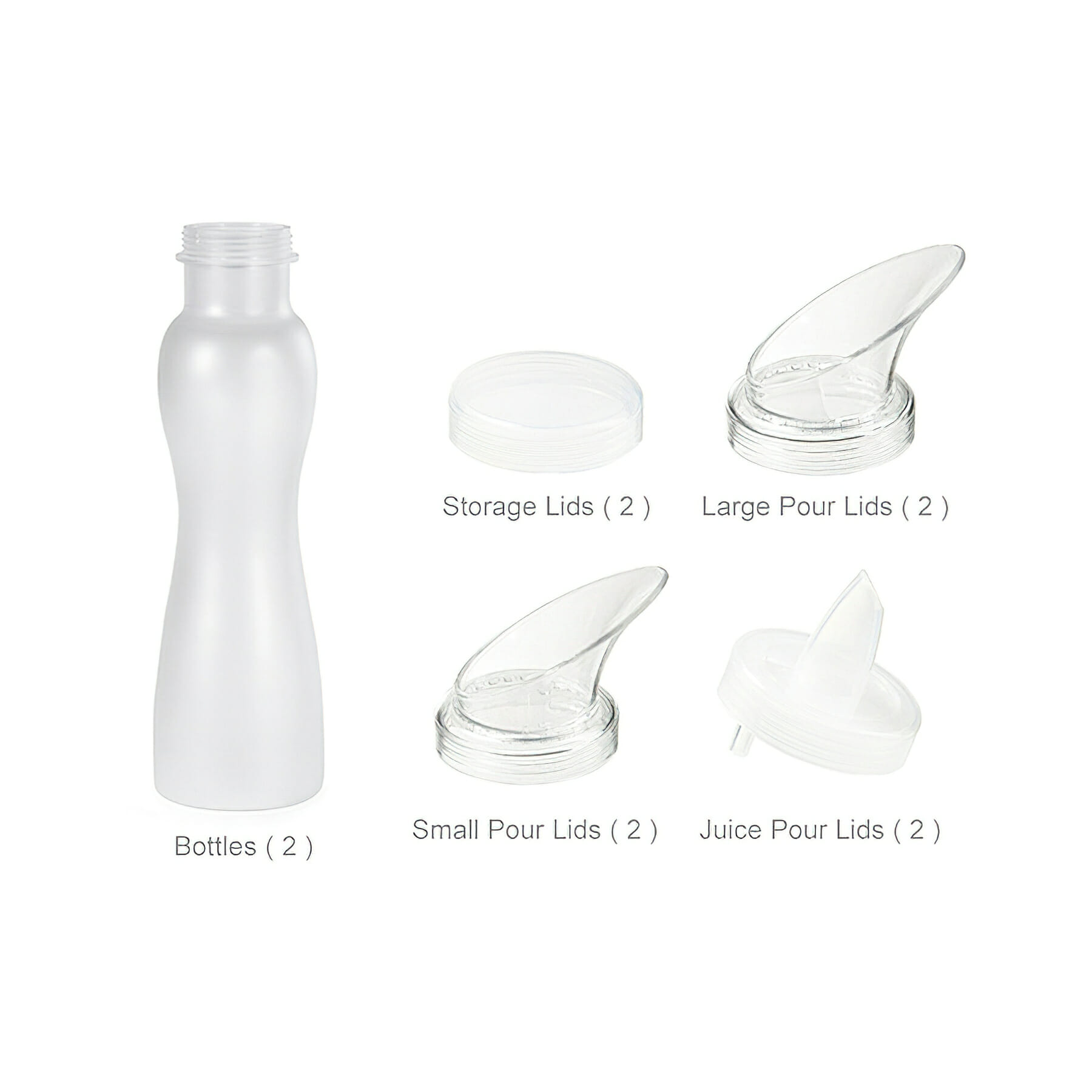 12 pc. Set � 2 (Two) 32 oz. Salad Dressing Bottles, 2 Clips & 8 Lids, Frosted Clear
