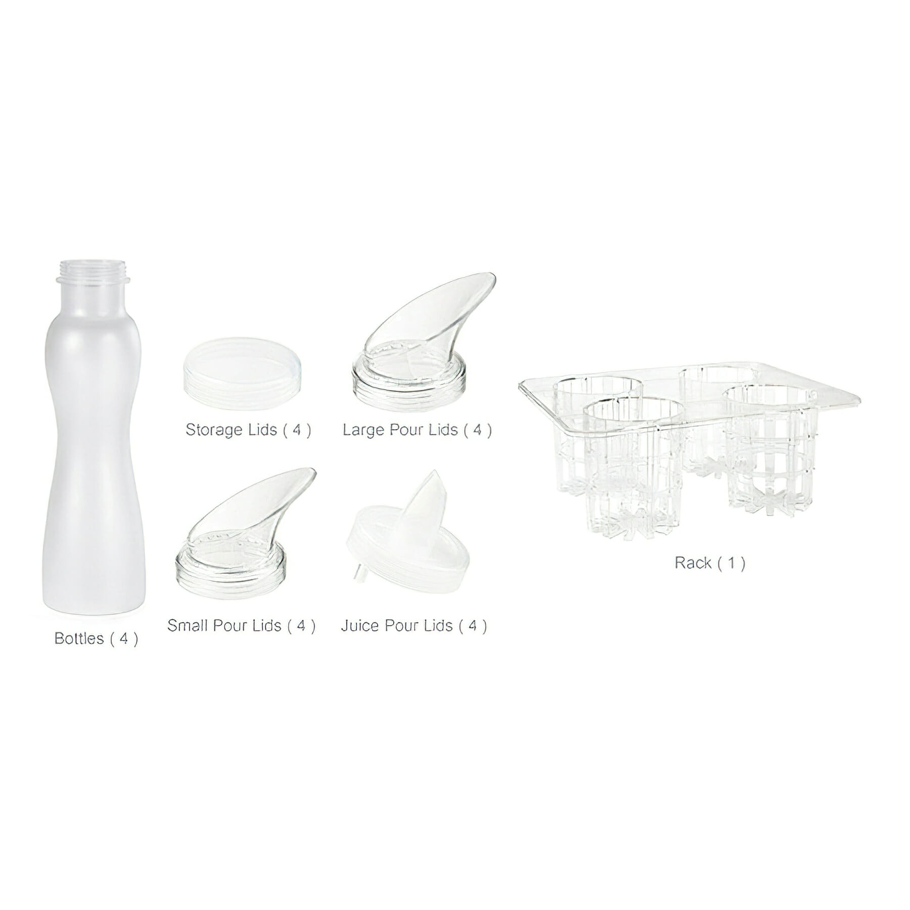 25 pc. Set � 1 (One) Rack, 4 (Four) SDB-32 Bottles, 4 Clips & 16 Lids, Frosted Clear