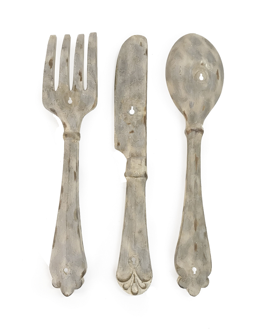 Set of 3 Poly Resin Utensil Wall D�cor with 2 Holes for Hanging - Spoon, Fork, & Knife, 22" x 5", 21.75" x 4.5", 22.25" x 3"