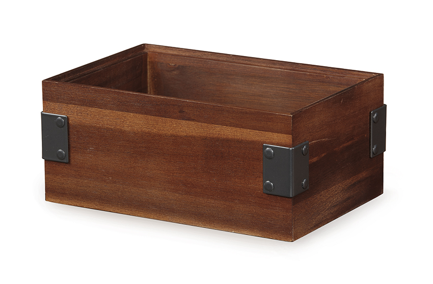 9" x 6" Rectangular Stackable Wood Display Box with Metal Brackets / Condiment Organizer, 4" tall (fits MTS-20M, MTS-20L)